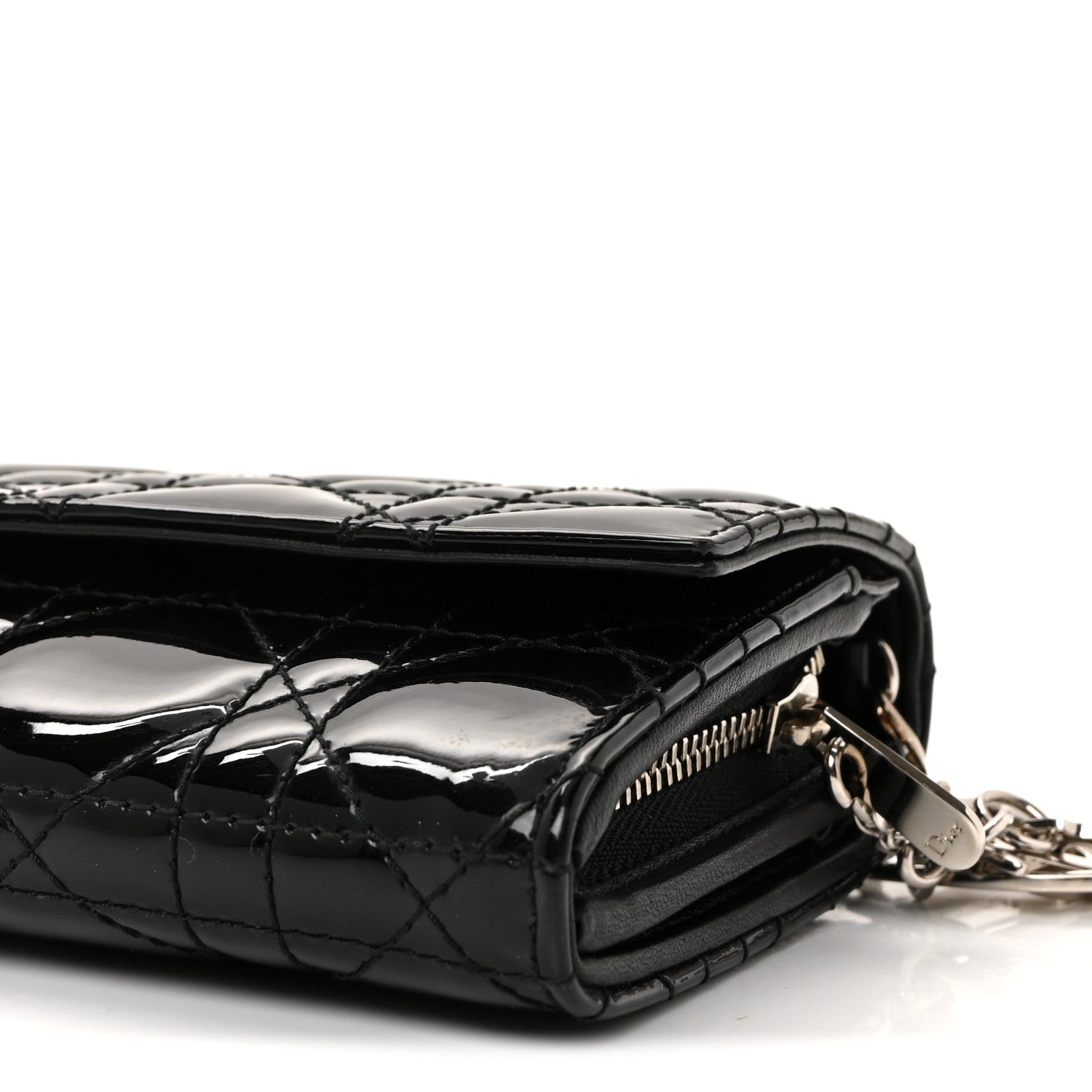 Christian Dior Patent Lambskin Cannage Lady Dior Rendezvous Wallet On Chain Black 10 of 10