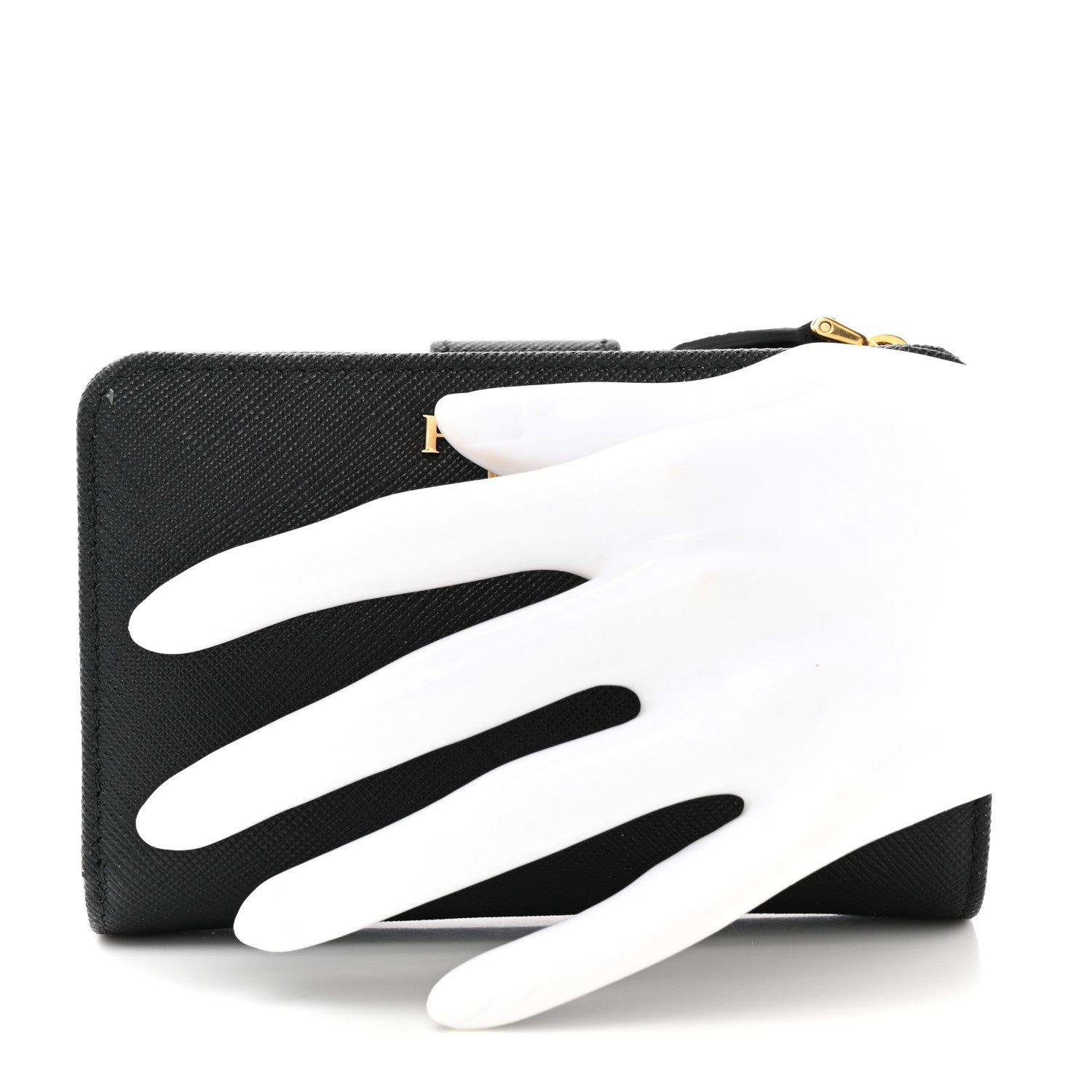 Prada Saffiano Metal Compact Wallet Black 2 of 7