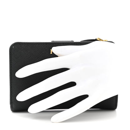 Prada Saffiano Metal Compact Wallet Black 2 of 7