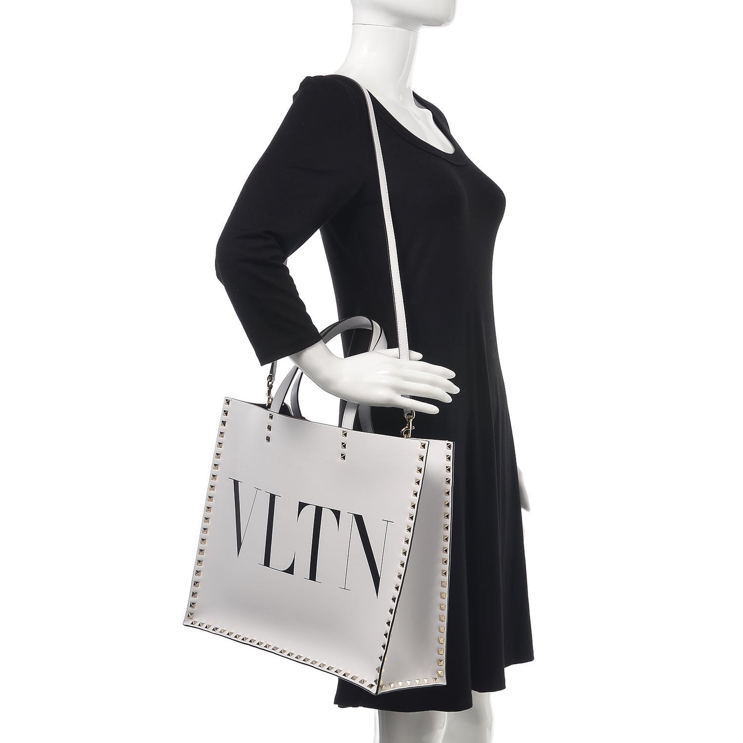 Printed Calfskin VLTN Rockstud Vertical Tote White