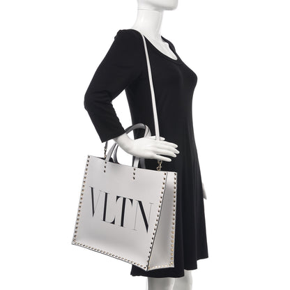 Valentino Garavani Printed Calfskin VLTN Rockstud Vertical Tote White 2 of 7