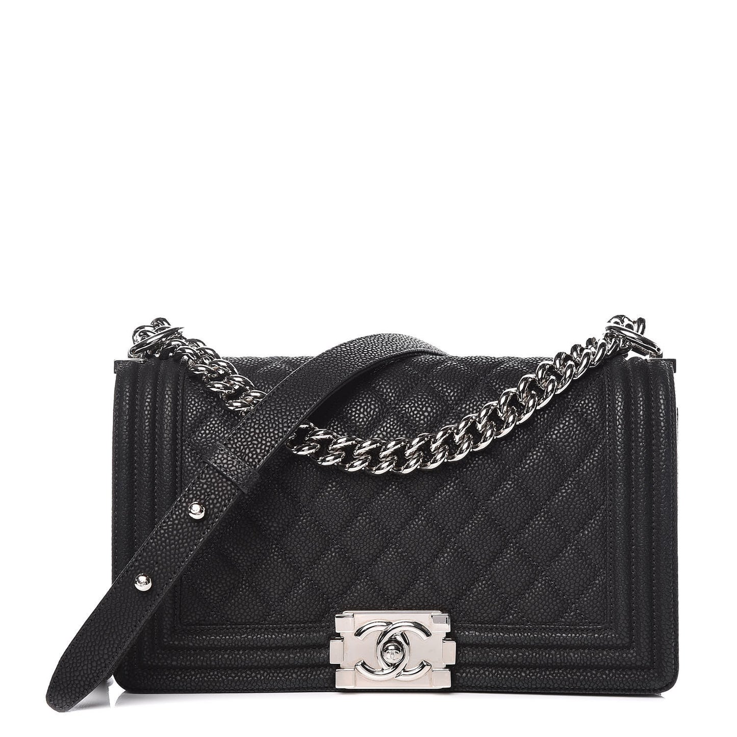Iridescent Caviar Quilted Medium Boy Flap Black