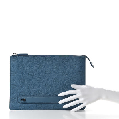 MCM Calfskin Ottomar Monogram Medium Tivitat Document Holder Blue 2 of 6