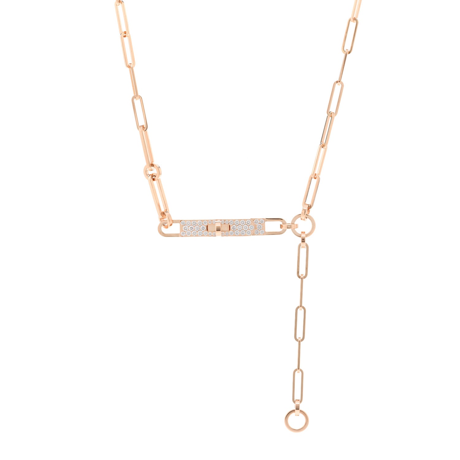 Hermes 18K Rose Gold Diamond Pave PM Kelly Chaine Lariat Necklace SH 1 of 5