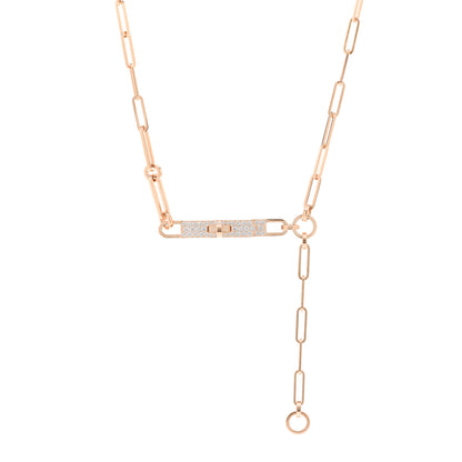 Hermes 18K Rose Gold Diamond Pave PM Kelly Chaine Lariat Necklace SH 1 of 5