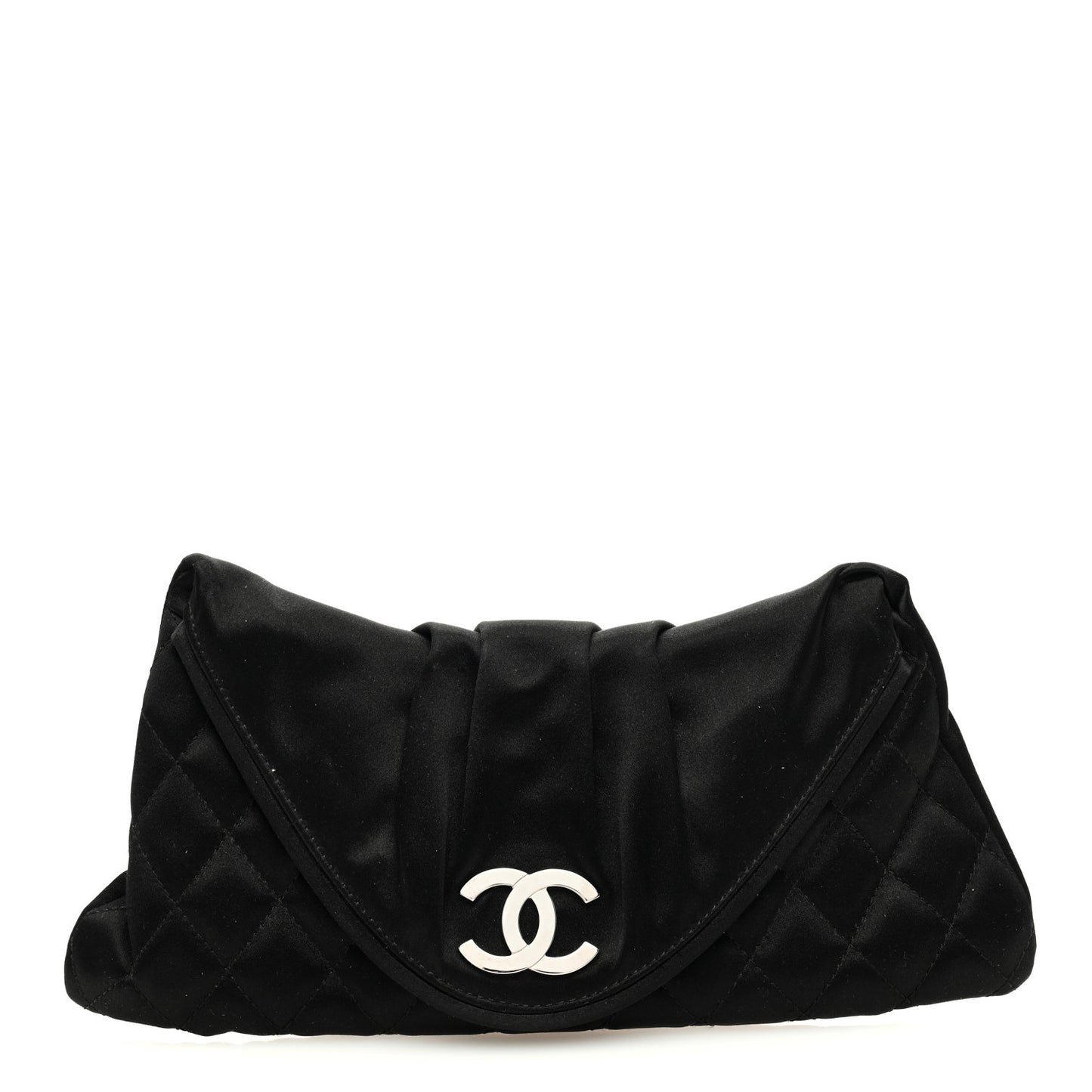 Satin Quilted Flap Clutch Clutch Black