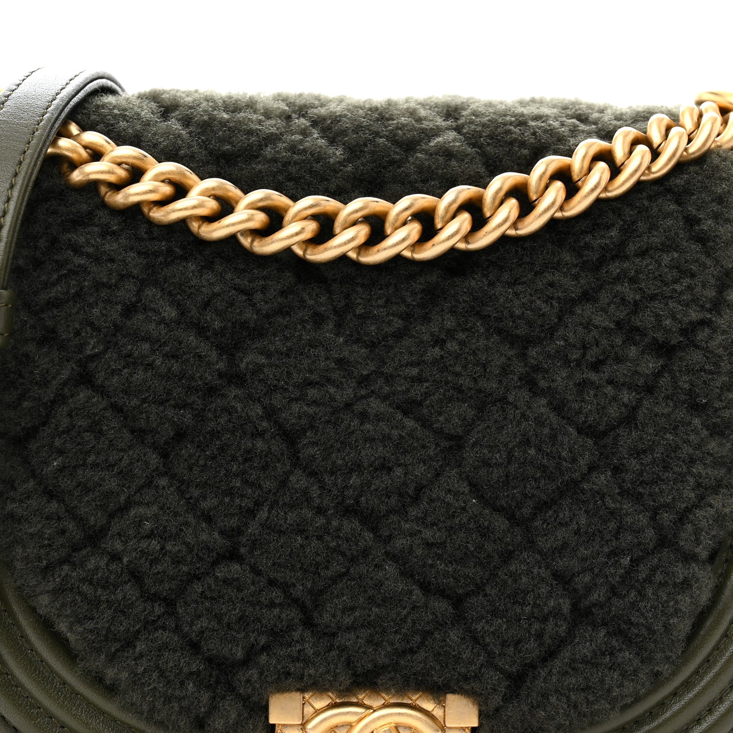 Chanel Calfskin Shearling Quilted Small Boy Messenger Bag Khaki 8 of 10