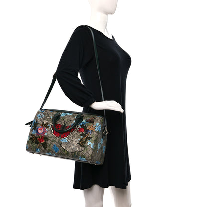 Gucci GG Supreme Monogram Bloom Butterfly Embroidered Medium Boston Green 2 of 9