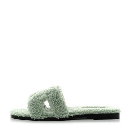 Hermes Woolskin Oran Sandals 37.5 Vert D’Eau 1 of 8