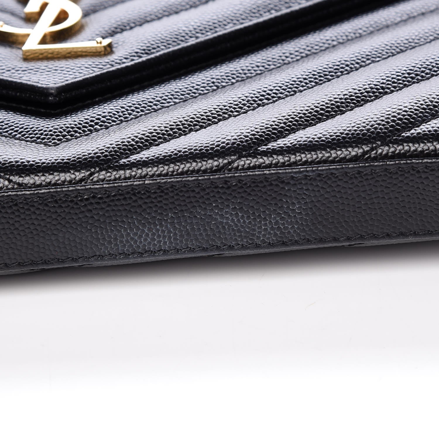 Saint Laurent Grain De Poudre Matelasse Chevron Monogram Chain Wallet Black 8 of 9