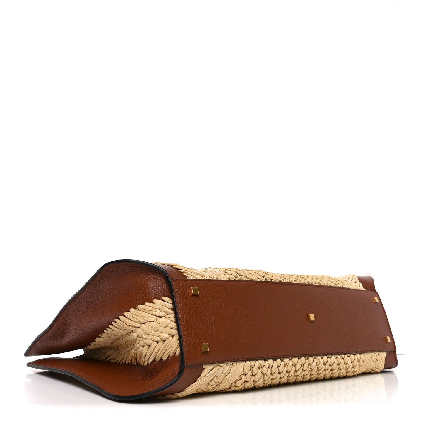 Raffia Calfskin Vlogo Tote Naturale Saddle Brown
