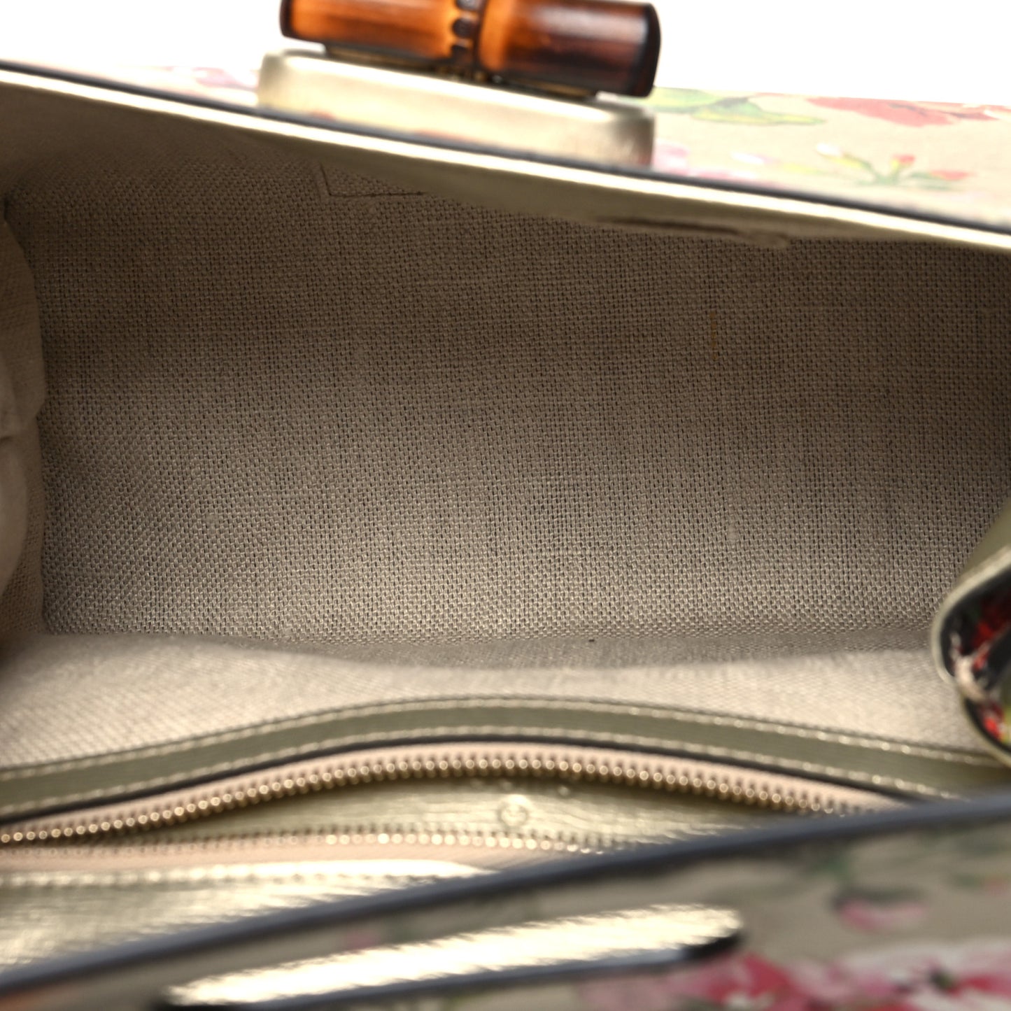 Metallic Shangai Calfskin Blooms Print Small Bamboo Daily Top Handle Bag Gold Multicolor