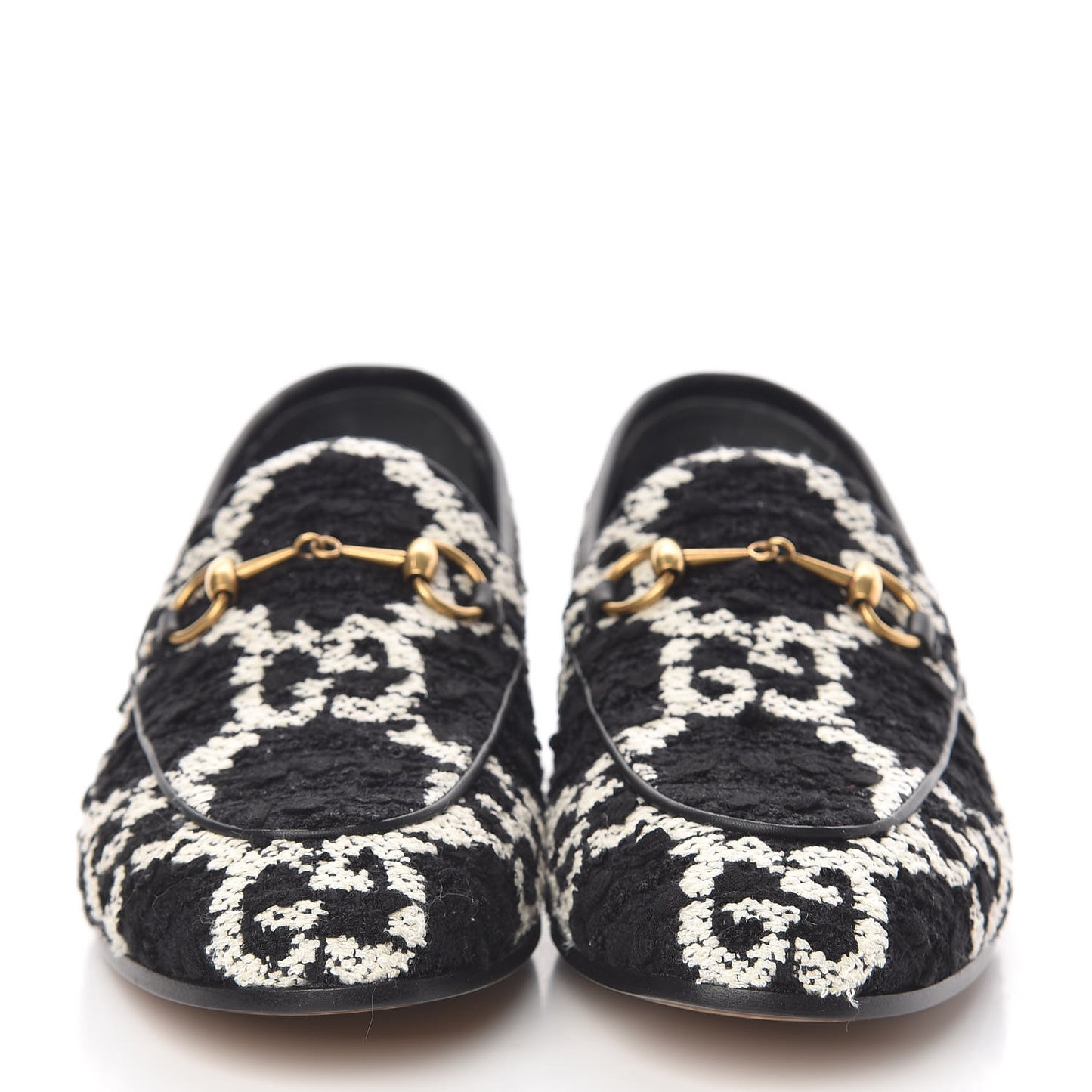 Tweed GG Monogram Horsebit Womens Jordaan Loafers 38 Black Natural