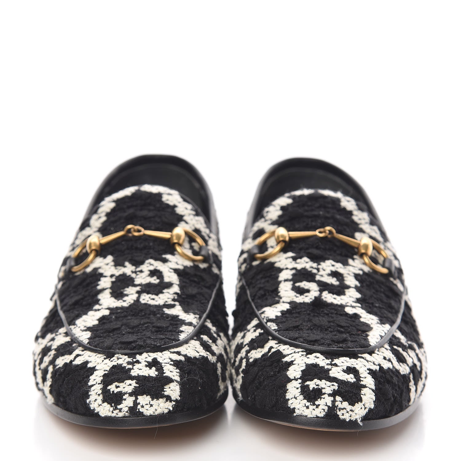 Gucci Tweed GG Monogram Horsebit Womens Jordaan Loafers 38 Black Natural 2 of 9
