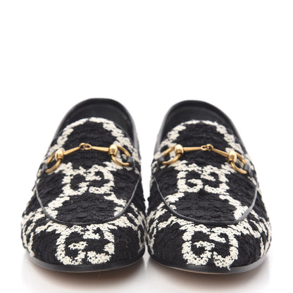 Gucci Tweed GG Monogram Horsebit Womens Jordaan Loafers 38 Black Natural 2 of 9