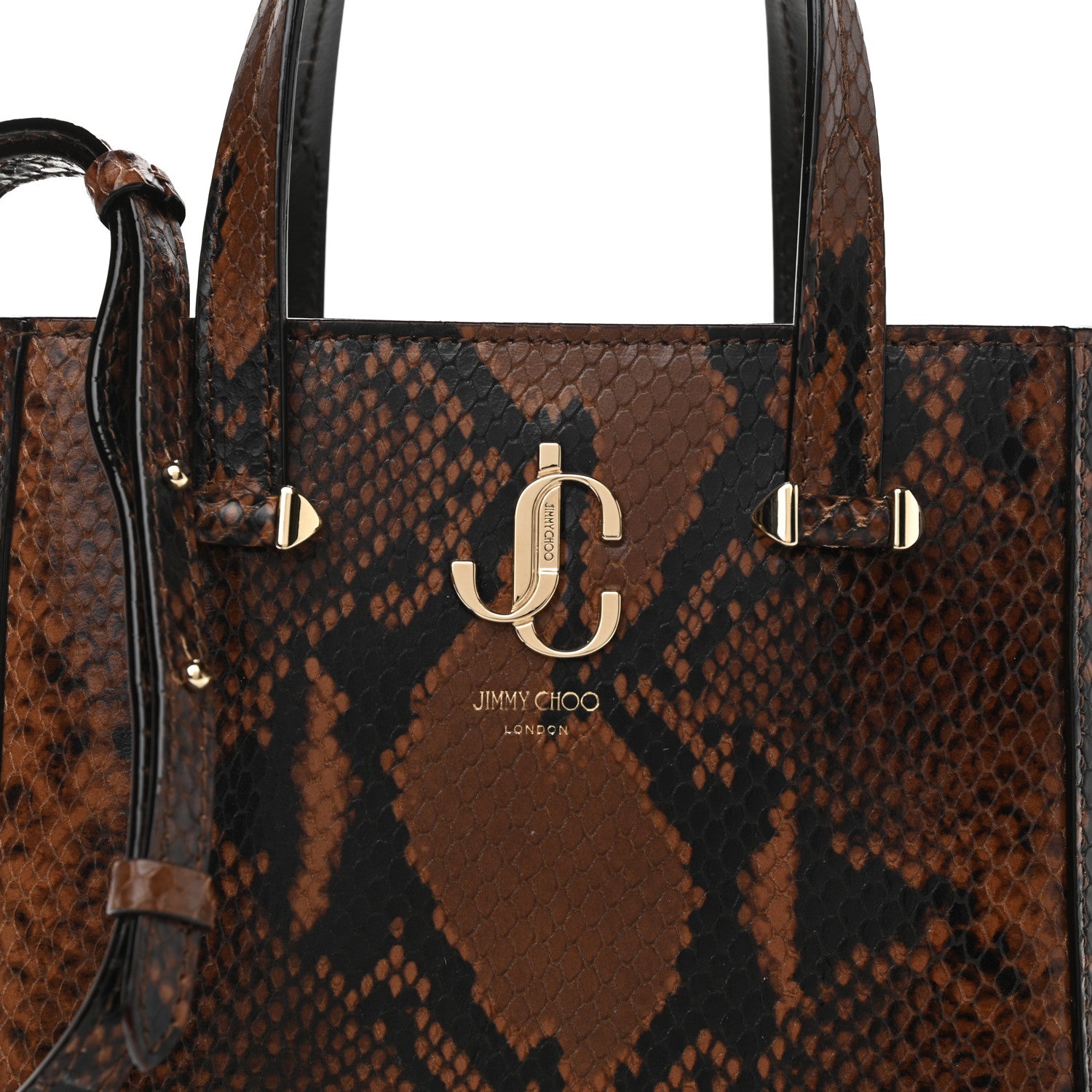 Jimmy Choo Calfskin Snake Printed Mini JC Tote Cuoio 7 of 10