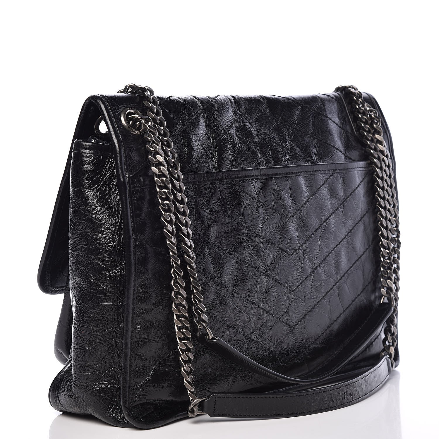 Saint Laurent Crinkled Calfskin Matelasse Monogram Large Niki Chain Satchel Black 3 of 10