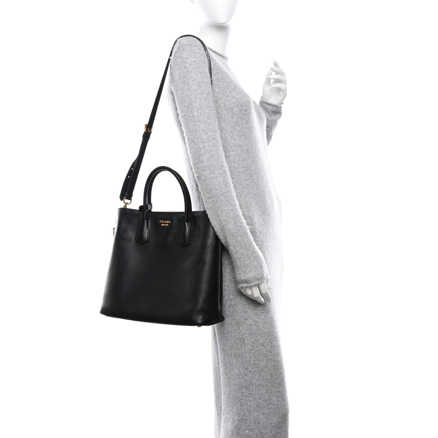 Saffiano Metal Zip Tote Black
