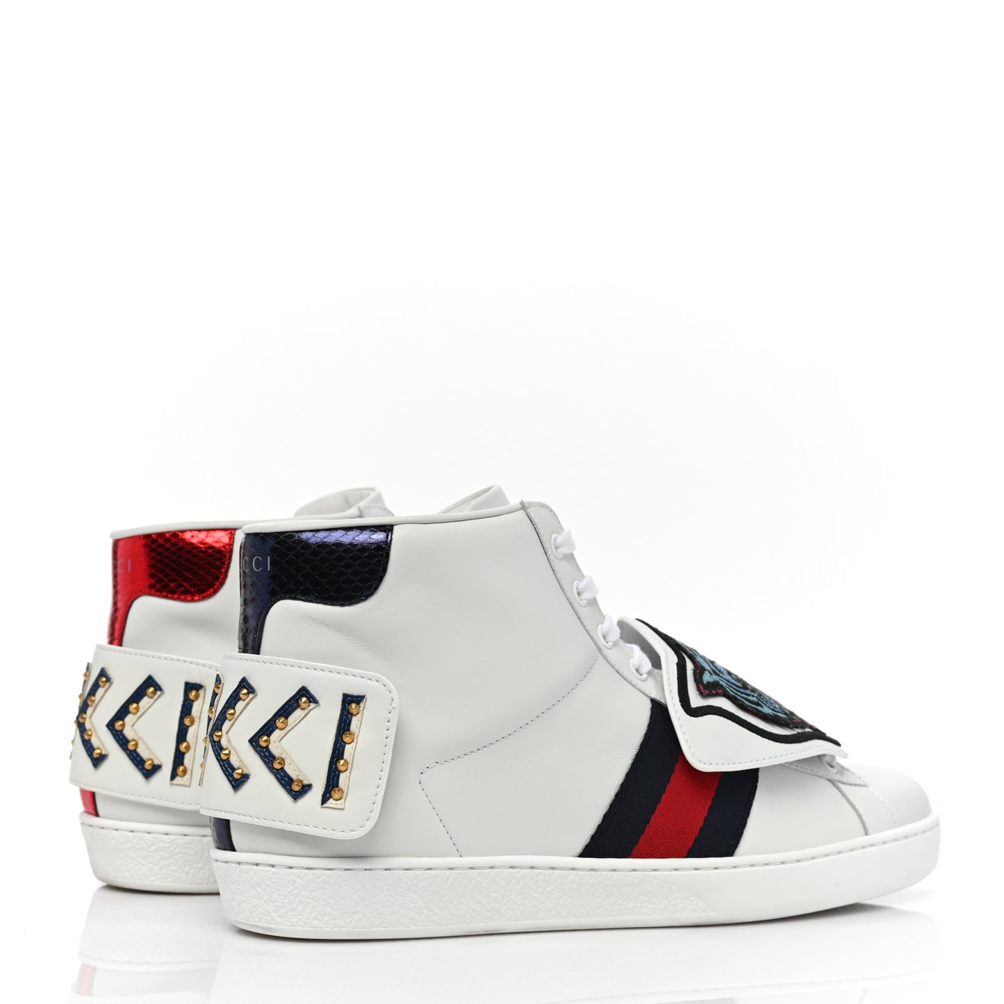 Calfskin Ayers Embroidered Web Mens Ace Removable Patches High Top Sneakers 9 White
