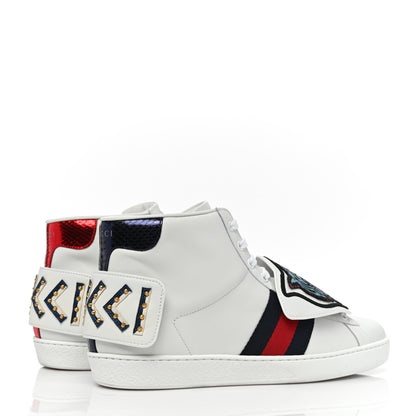 Gucci Calfskin Ayers Embroidered Web Mens Ace Removable Patches High Top Sneakers 9 White 4 of 10