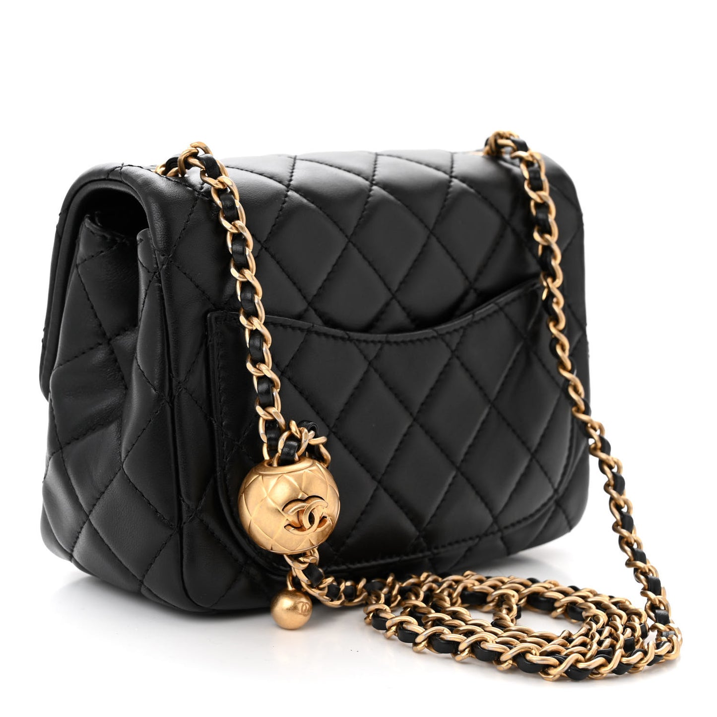 Lambskin Quilted Mini Pearl Crush Flap Black