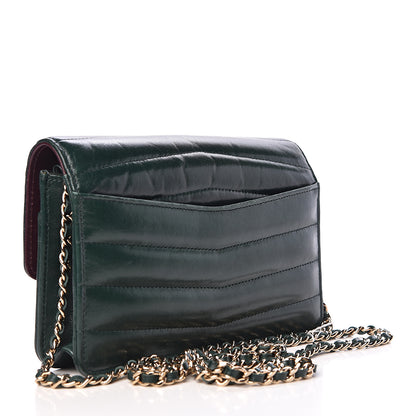 Chanel Lambskin Chevron Quilted Wallet On Chain WOC Dark Green 3 of 12