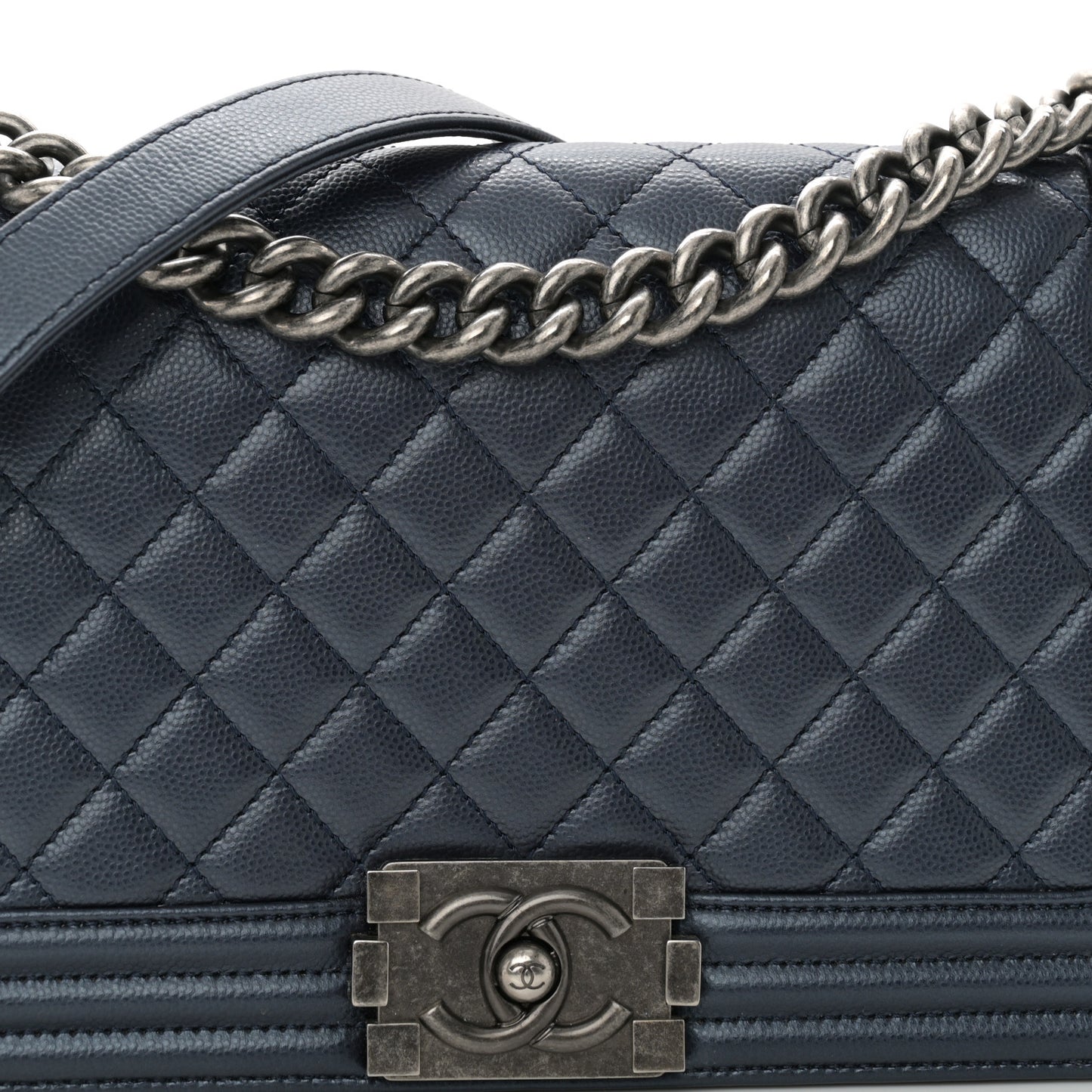 Metallic Caviar Quilted Medium Boy Flap Navy