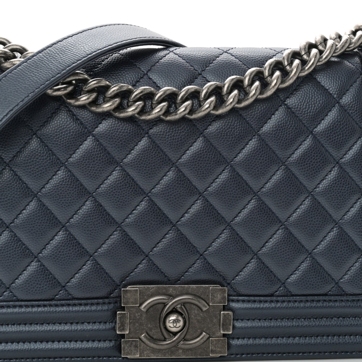 Chanel Metallic Caviar Quilted Medium Boy Flap Navy 8 of 10