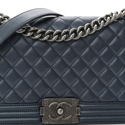 Chanel Metallic Caviar Quilted Medium Boy Flap Navy 8 of 10