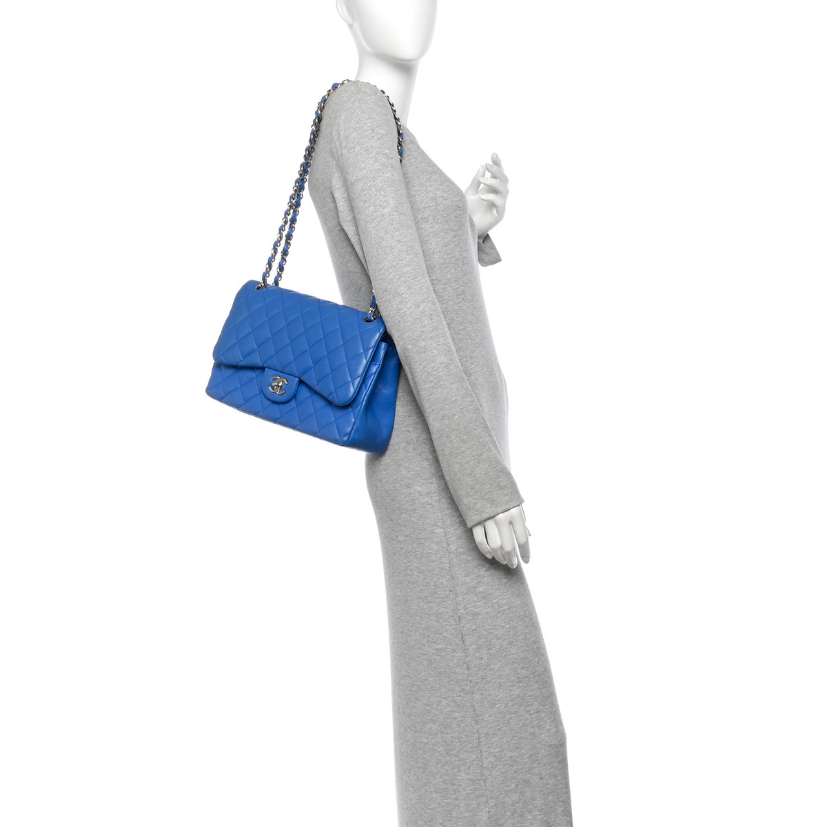 Lambskin Quilted Jumbo Double Flap Blue