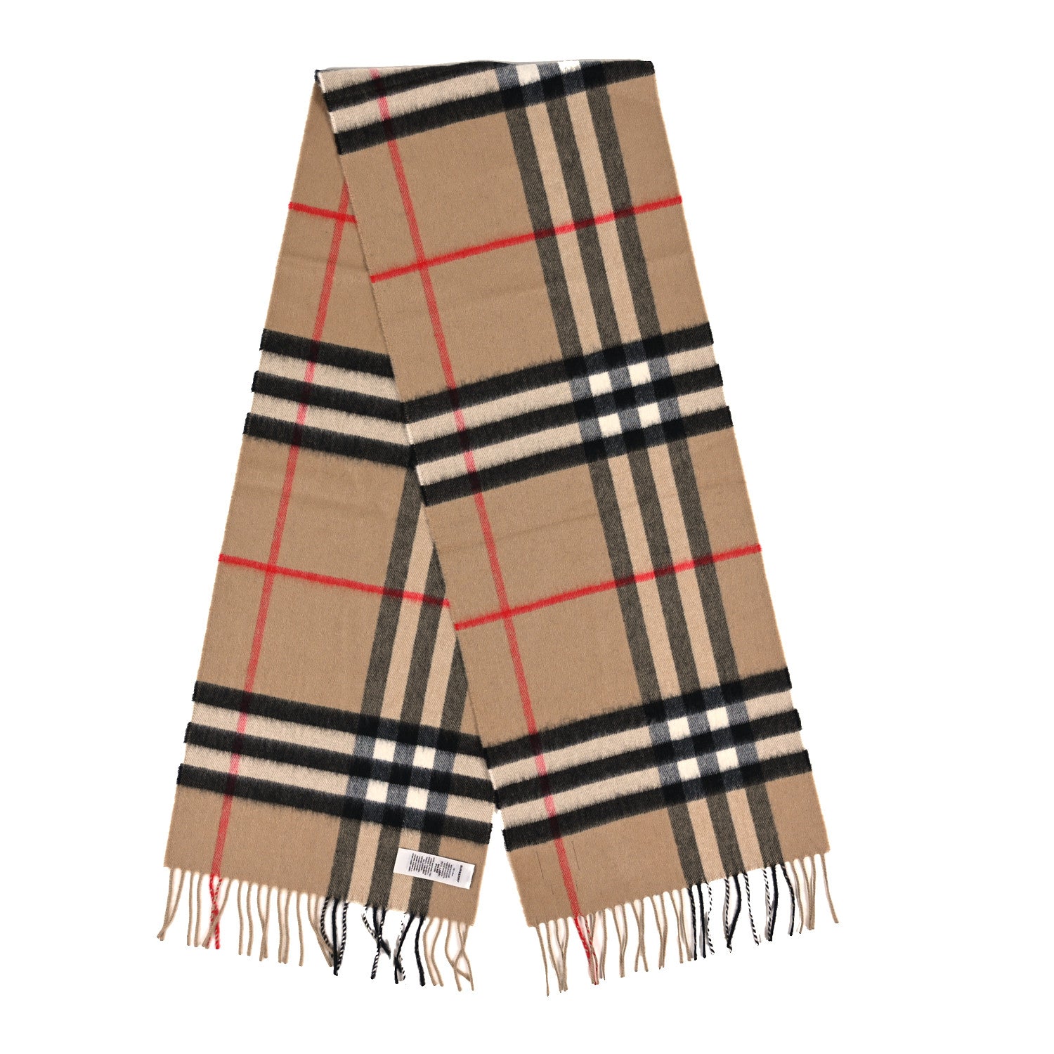 Burberry Cashmere Giant Check Fringe Scarf Archive Beige 2 of 3