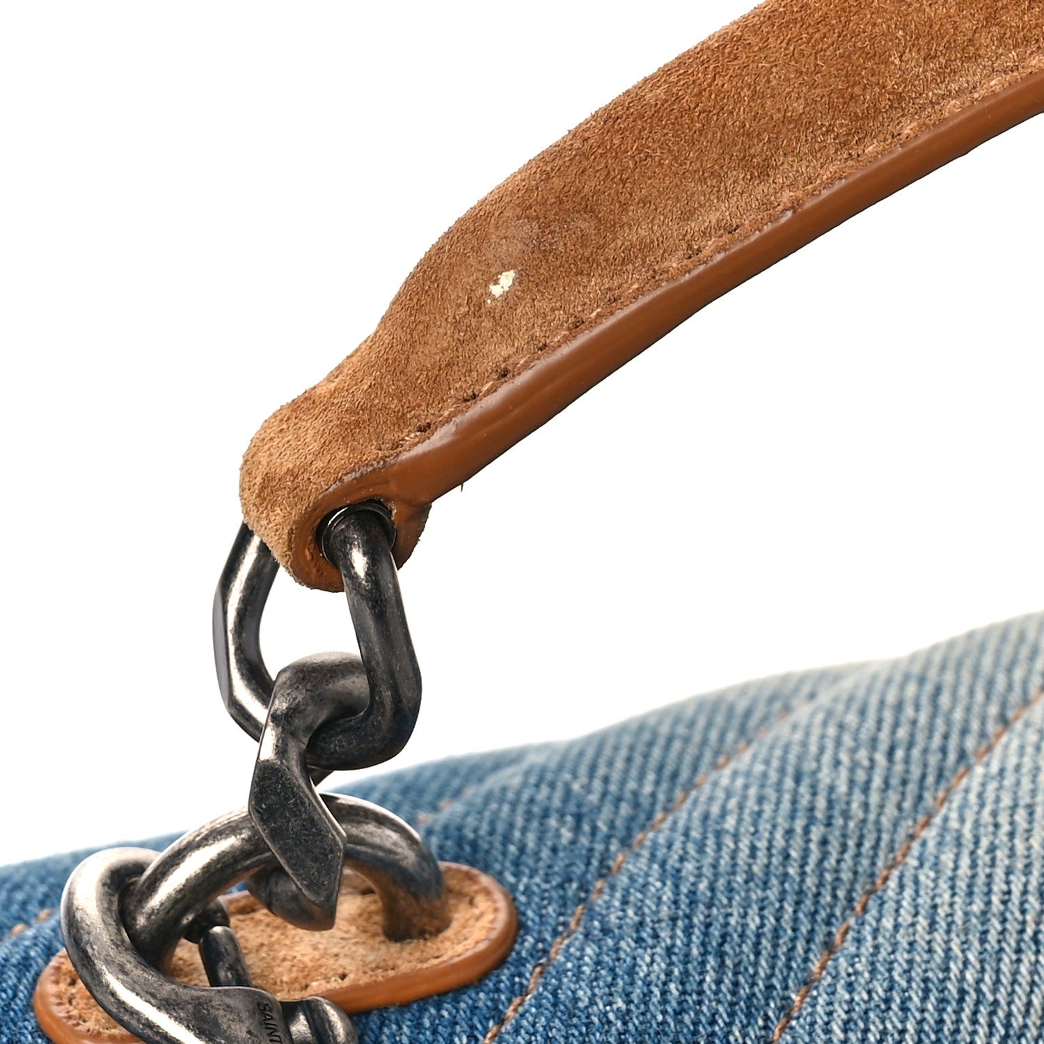 Saint Laurent Washed Denim Matelasse Chevron Monogram Medium College Bag Blue Cinnamon 9 of 10