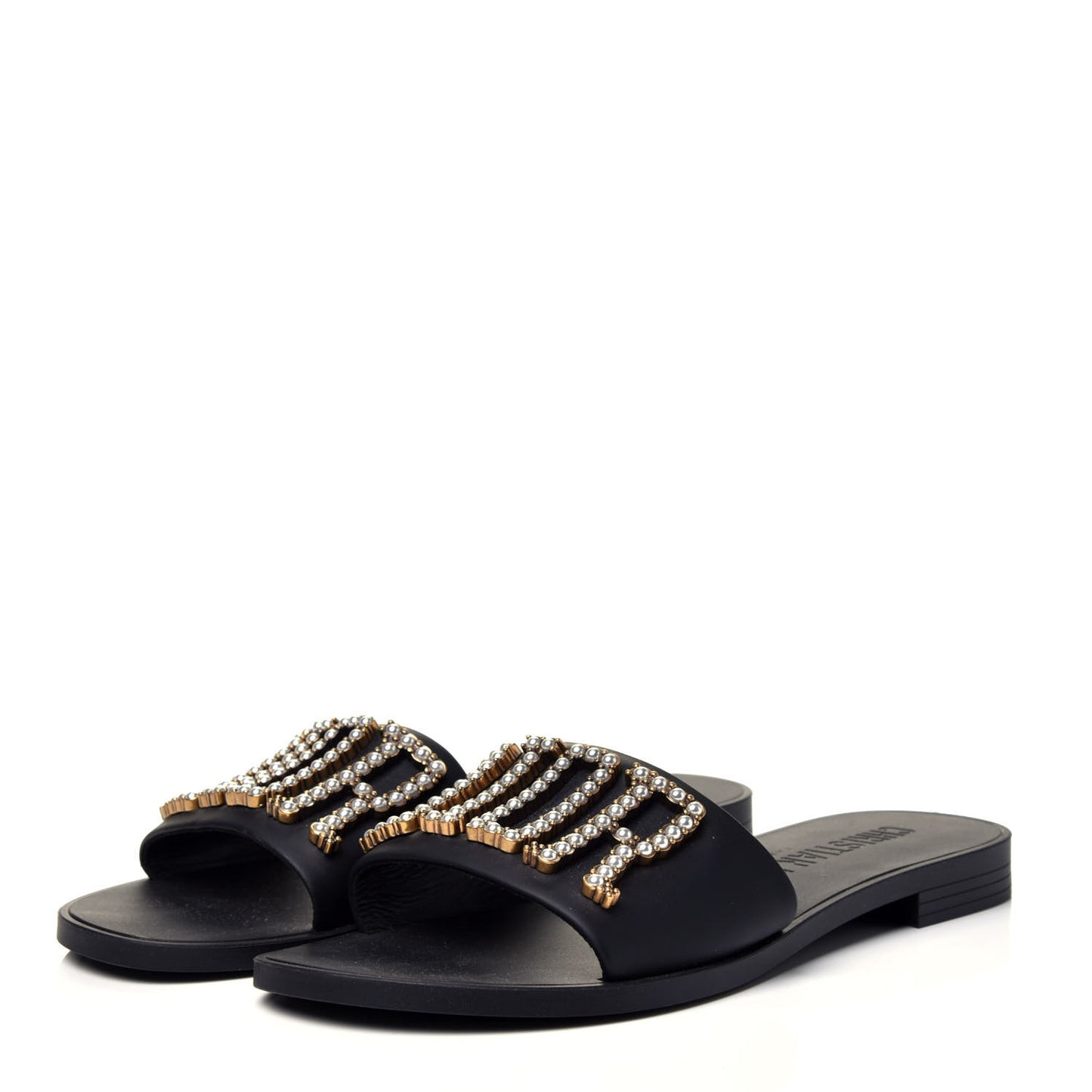 Matte Calfskin Pearl Dio(r)evolution Slide Sandals 38 Black