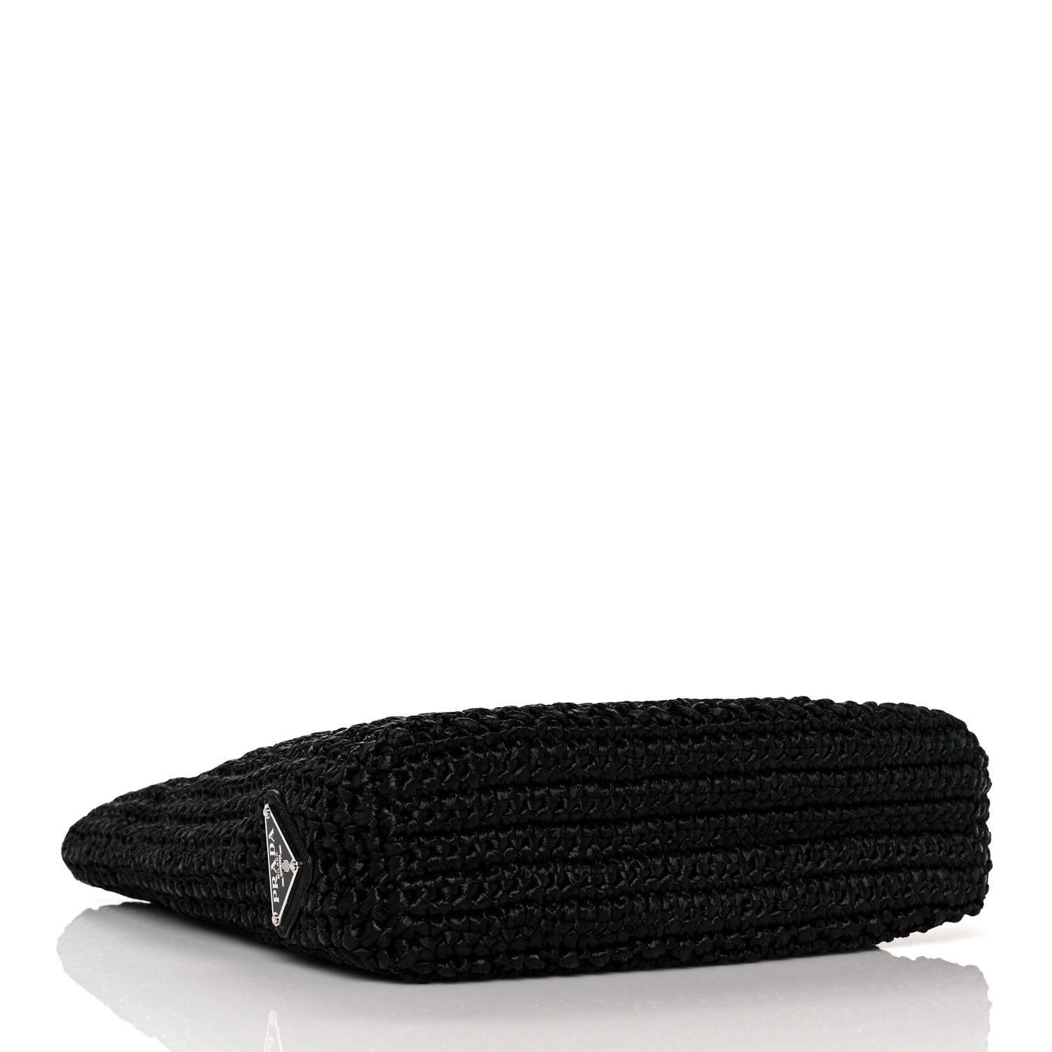 Prada Yarn Raffia Effect Crochet Small Logo Tote Black 3 of 7