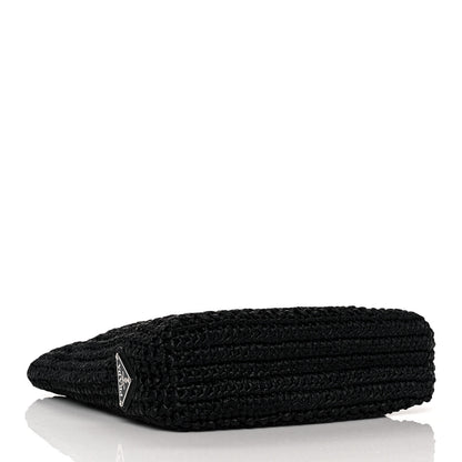 Prada Yarn Raffia Effect Crochet Small Logo Tote Black 3 of 7