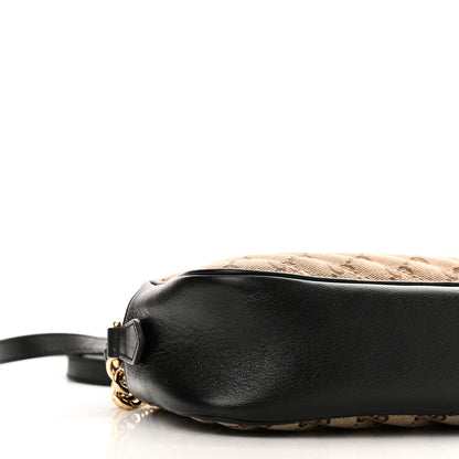 Gucci Monogram Matelasse Diagonal Small GG Marmont Chain Shoulder Bag Beige Black 9 of 12