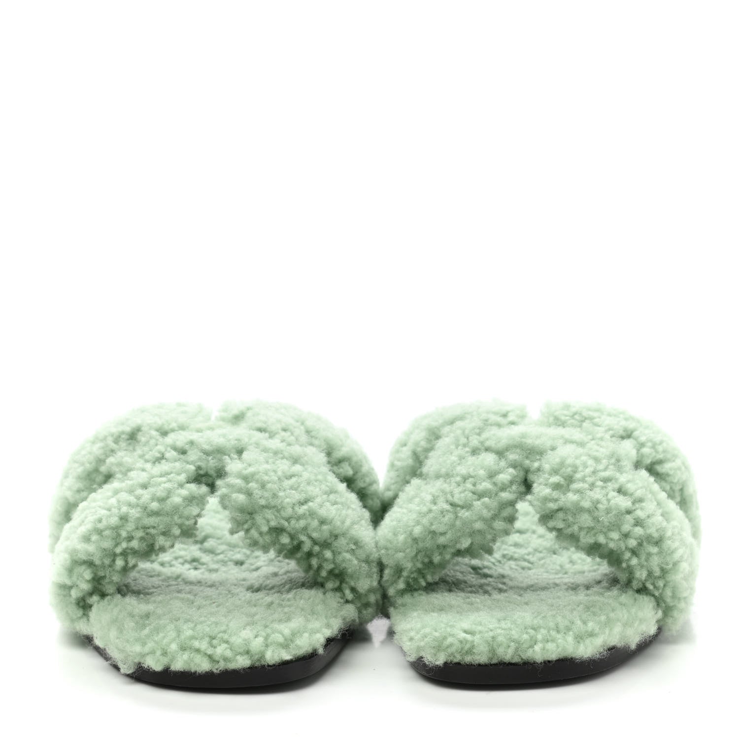 Hermes Woolskin Oran Sandals 37.5 Vert D’Eau 2 of 8