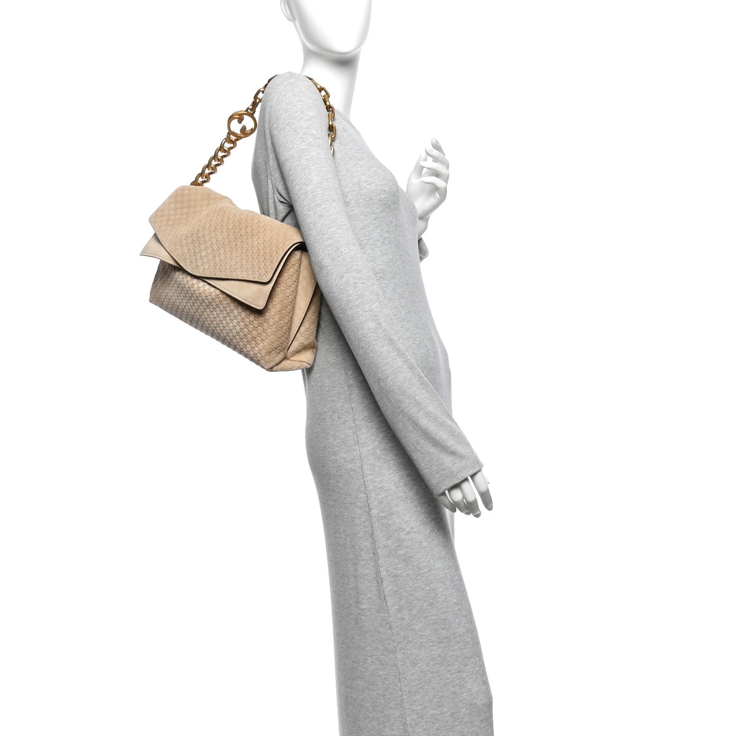 Gucci Micro GG Suede Large Chain Shoulder Bag Beige 2 of 10