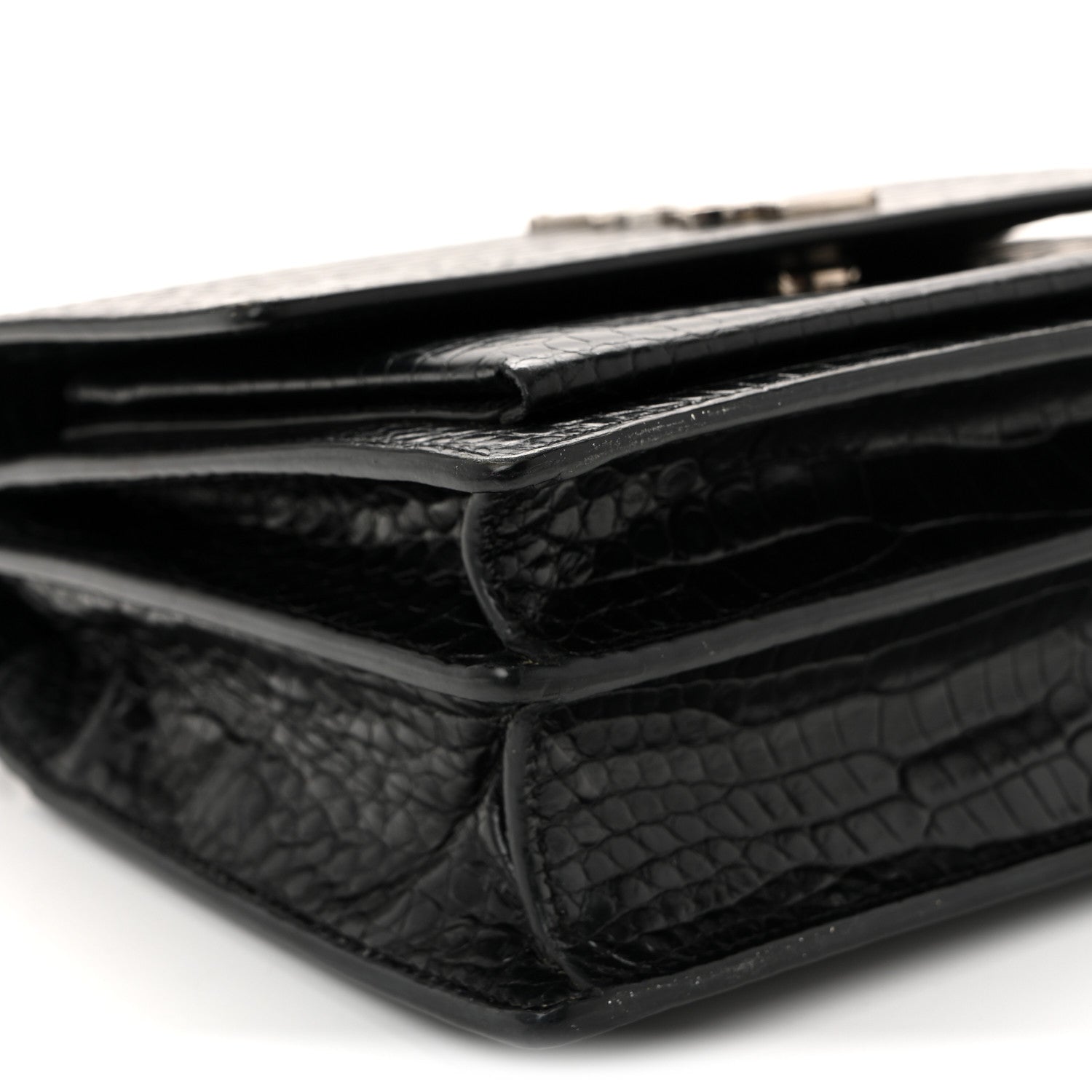 Saint Laurent Calfskin Crocodile Embossed Medium Monogram Sunset Black 8 of 11