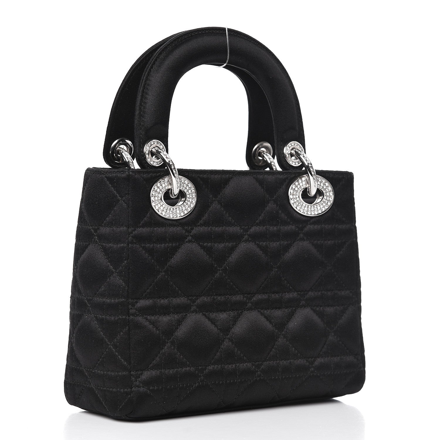 Christian Dior Satin Swarovski Crystal Cannage Mini Lady Dior Black 4 of 10