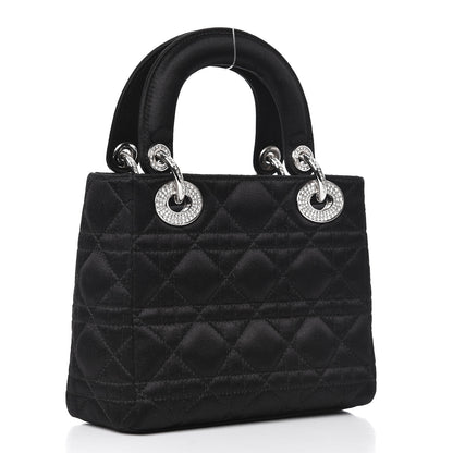 Christian Dior Satin Swarovski Crystal Cannage Mini Lady Dior Black 4 of 10