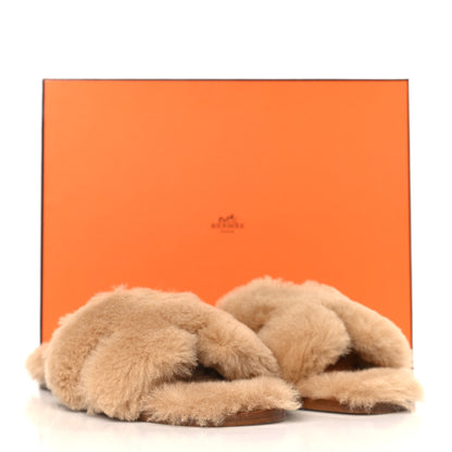 Hermes Woolskin Oran Sandals 37 Beige Argile 8 of 8