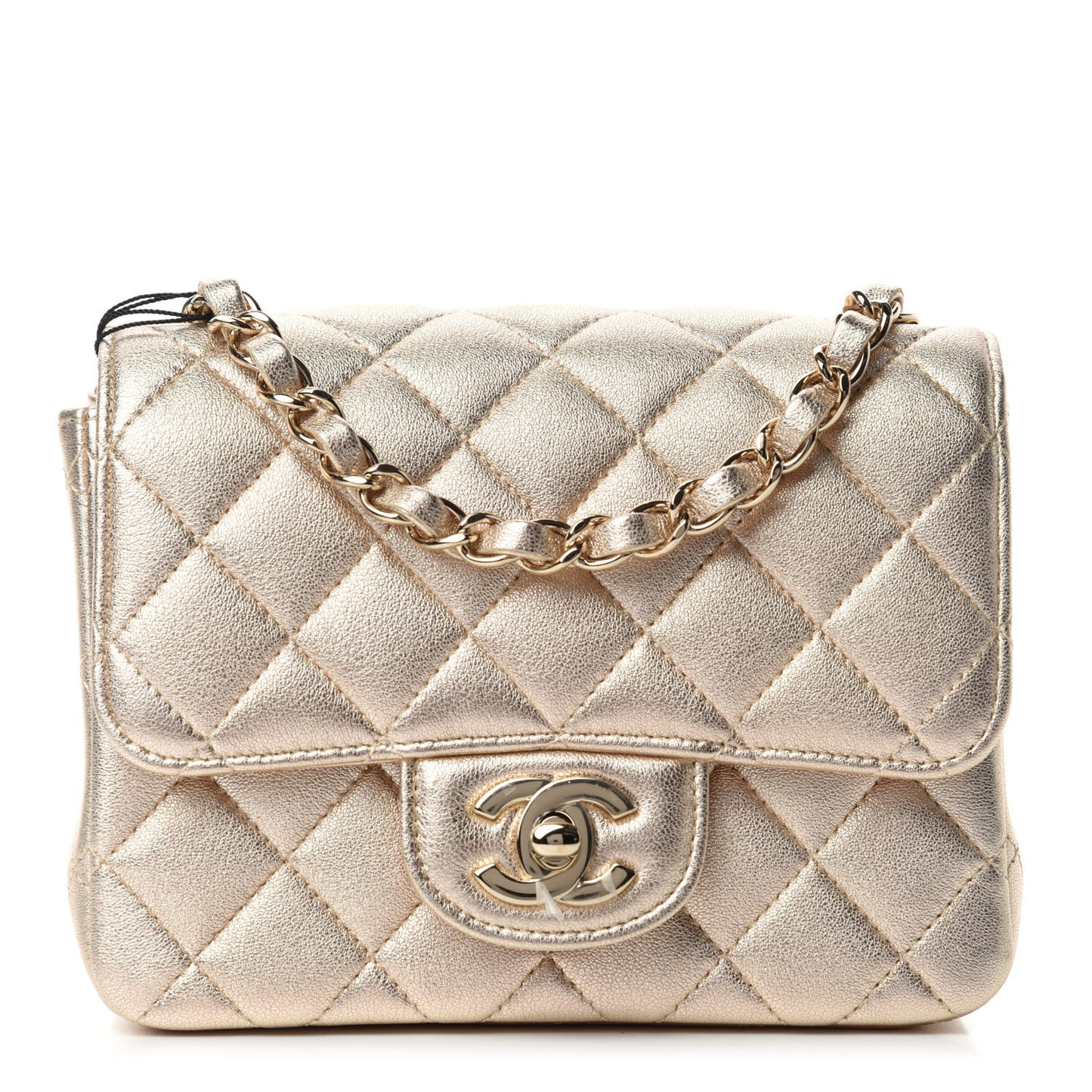 Metallic Lambskin Quilted Mini Square Flap Gold