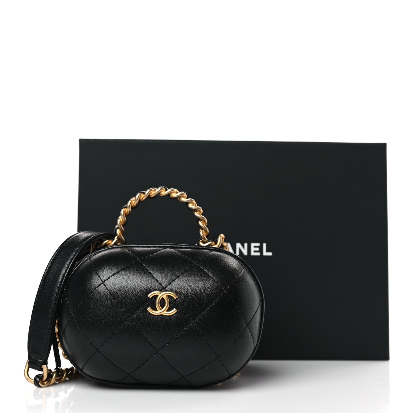 Lambskin Quilted CC Bubble Vanity Case With Chain Black