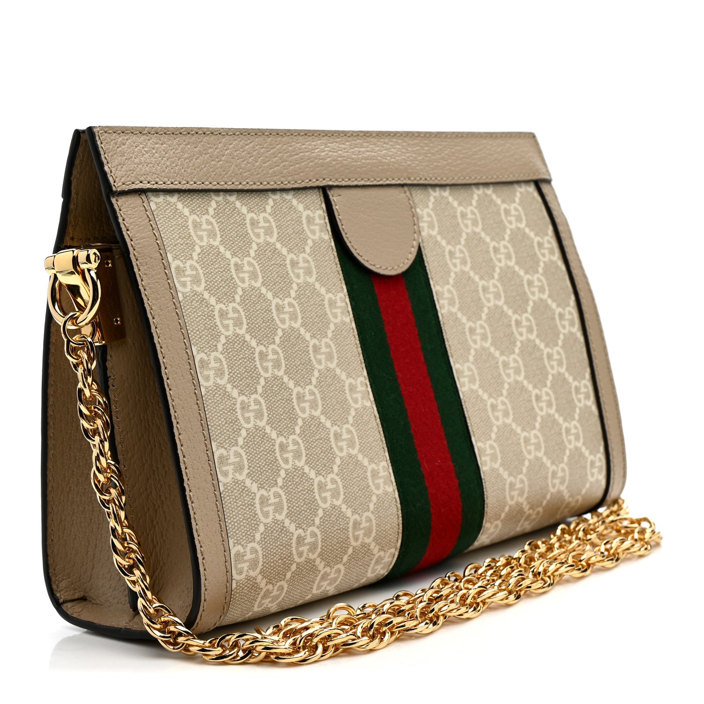 GG Supreme Monogram Textured Dollar Calfskin Web Small Ophidia Chain Shoulder Bag Beige Mystic White Oatmeal