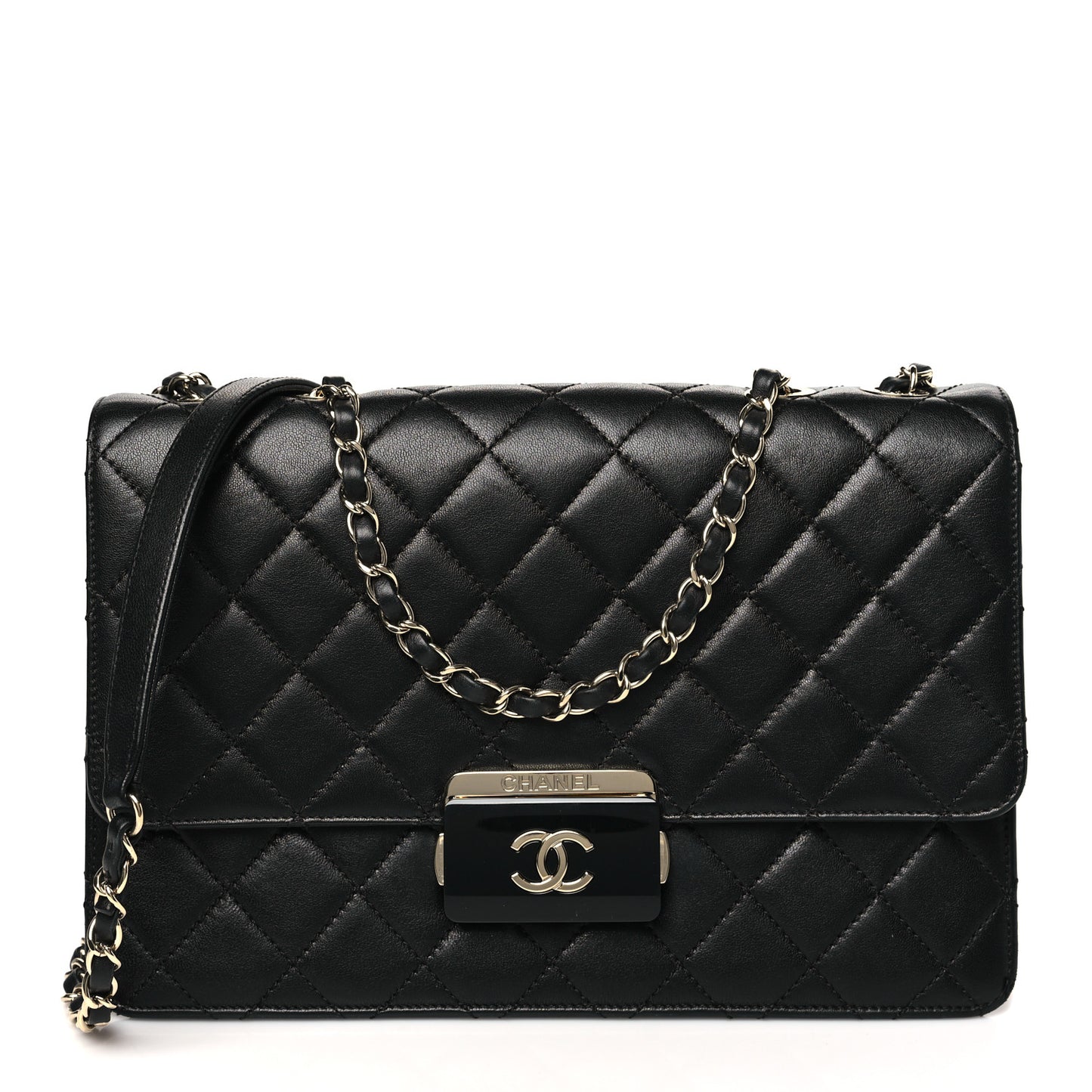 Sheepskin Quilted Large Beauty Lock Flap Black