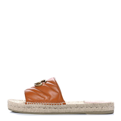 Gucci Nappa Matelasse GG Marmont Espadrille Slide Sandals 38 Cognac 1 of 10