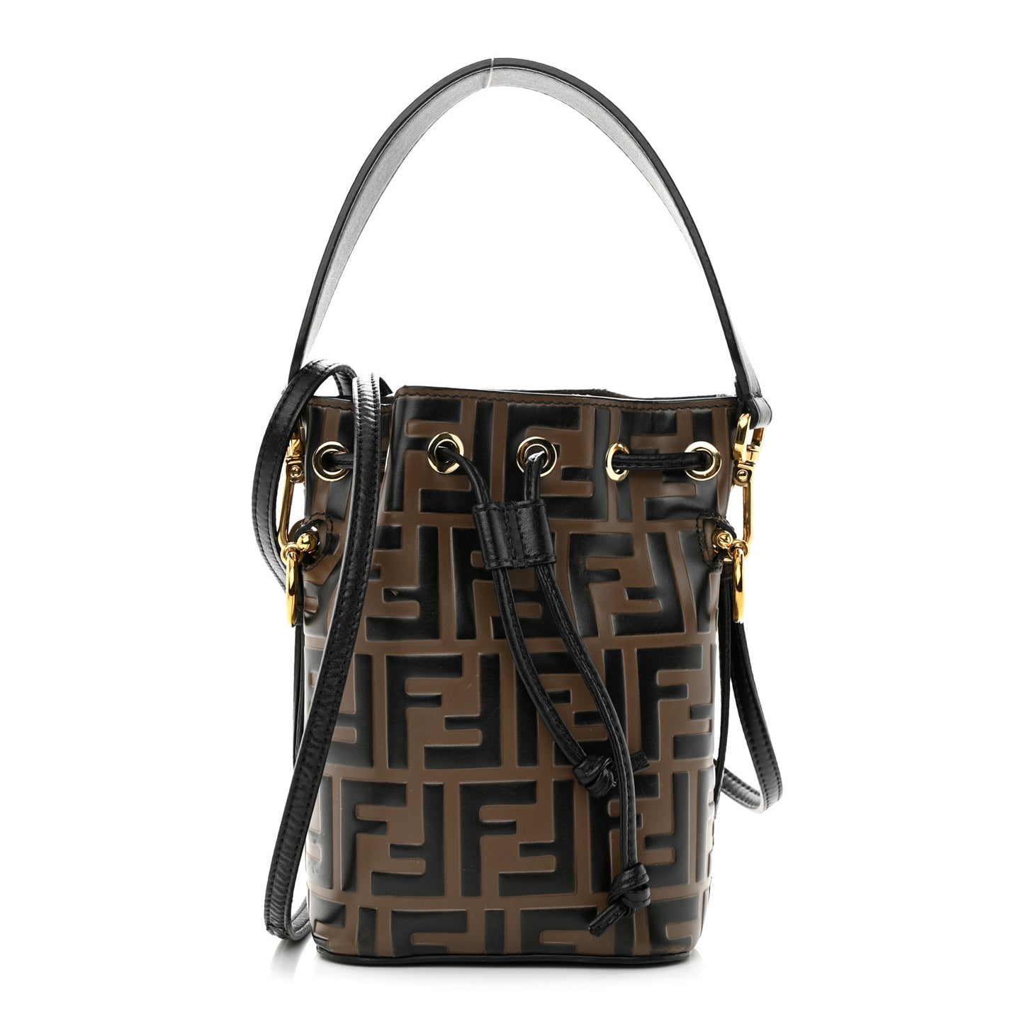 Vitello Liberty F is Fendi Bi-Color FF 1974 Embossed Mini Mon Tresor Bucket Bag Maya Black