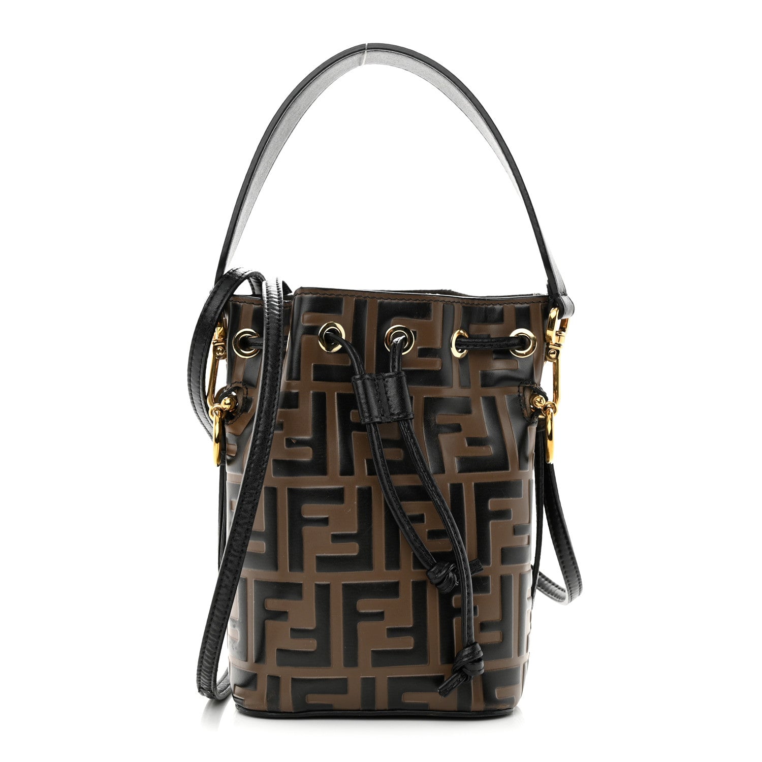 Fendi Vitello Liberty F is Fendi Bi-Color FF 1974 Embossed Mini Mon Tresor Bucket Bag Maya Black 1 of 11