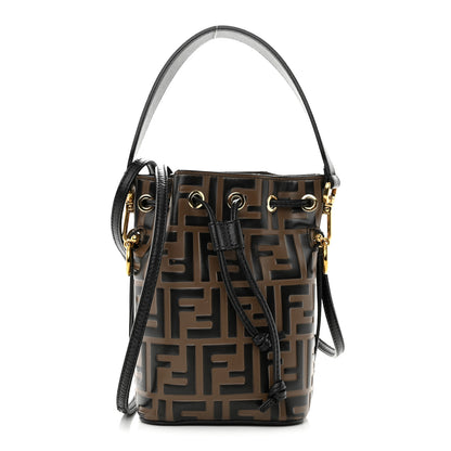 Fendi Vitello Liberty F is Fendi Bi-Color FF 1974 Embossed Mini Mon Tresor Bucket Bag Maya Black 1 of 11